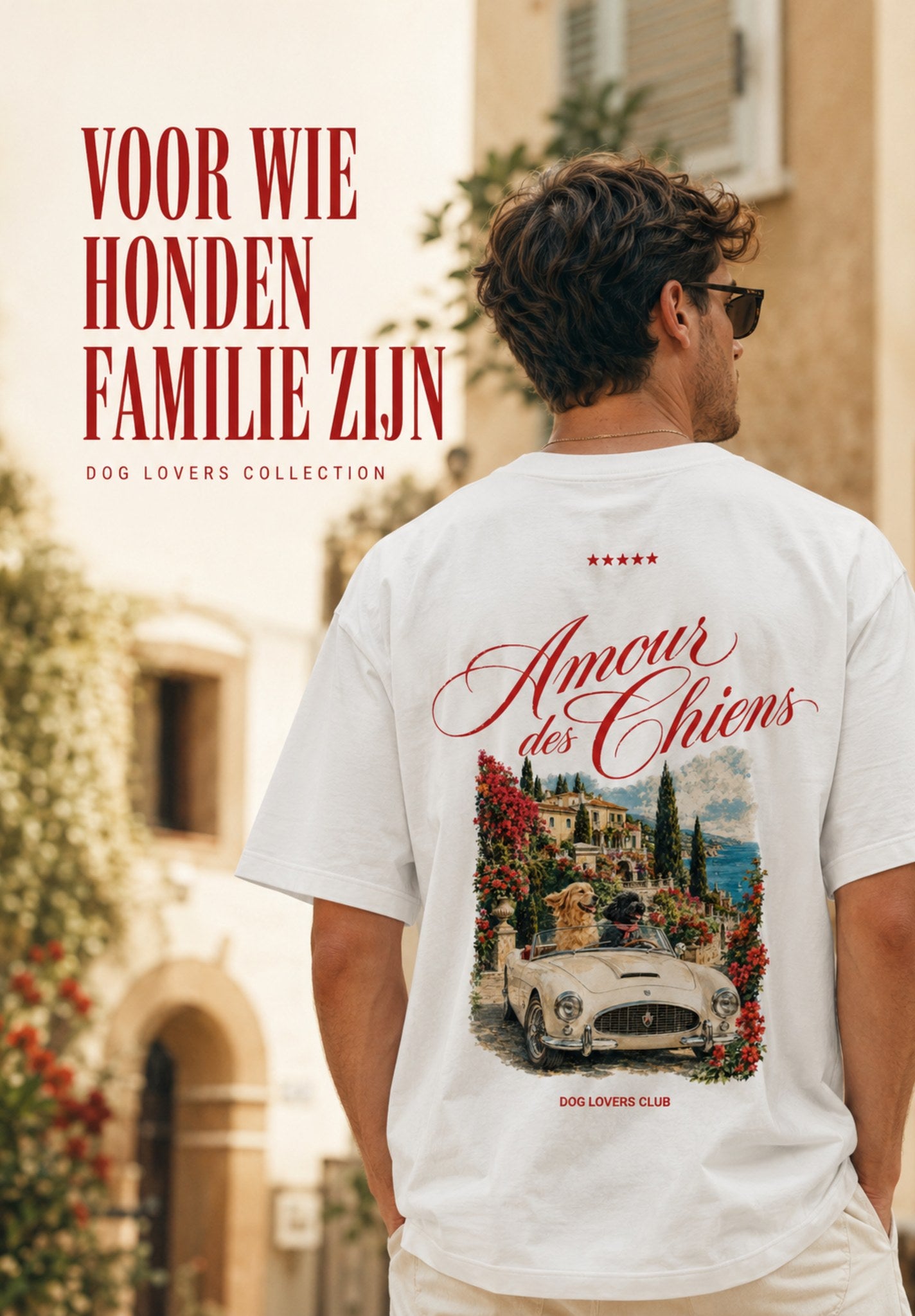 Amour des Chiens t-shirt in White — Dog Lovers Collection campaign, vintage back print
