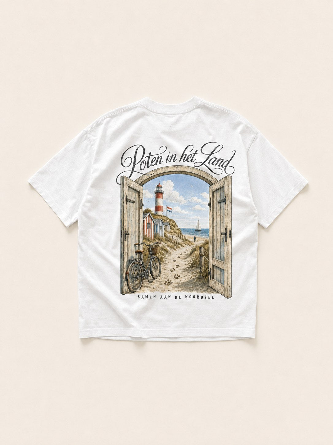 Poten in het Land t-shirt in White — flat mockup, back print