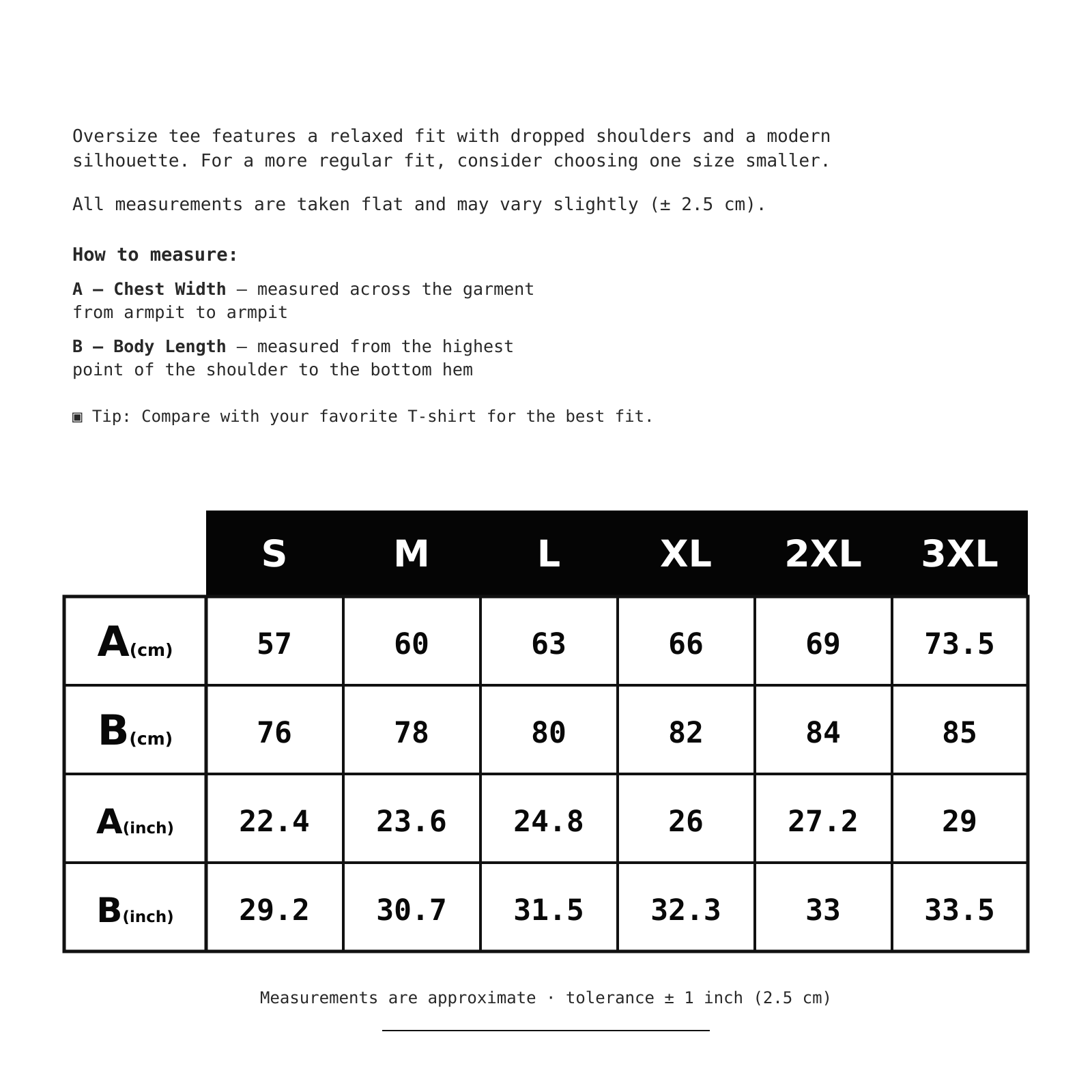 Size chart